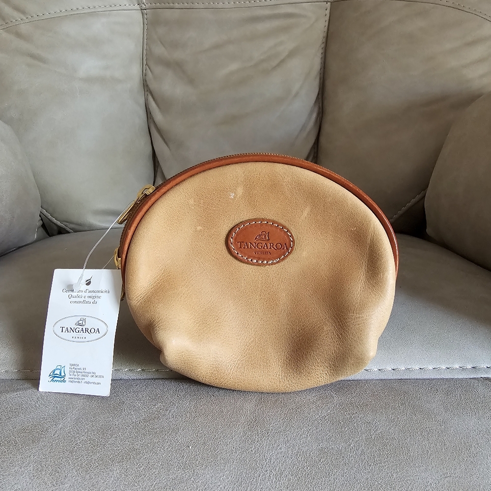 Tangaroa Venice Terrida made in Italy new leather brown tan‎ pouch/cosmetic bag